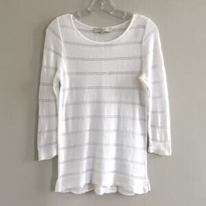 LOFT White Stripe 3/4-Sleeve Lightweight 100% Cotton Crewneck Sweater Size Small